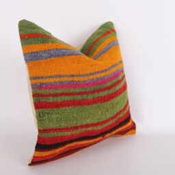 Vintage Turkish Kilim Pillow Cover Handwoven Wool Throw - 16x16 - thumbnail 2