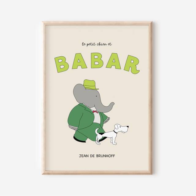 Babar The Elephant Dog Walking Print, Nursery Kids Bedroom, Girl, Boy, Playroom Wall Art, Unframed, A1/A2/A3/A4/A5, Quote Print - image 1