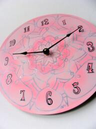 Pale Pink Clock - Geometric Pastel Mandala On Recycled Vinyl Record