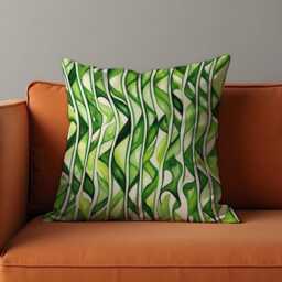 Tropical Green Abstract Leaves Cushion Cover, Watercolor Jungle Stripes Wavy Pattern Pillow Case, Modern Botanical Interiors - thumbnail 3