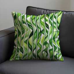 Tropical Green Abstract Leaves Cushion Cover, Watercolor Jungle Stripes Wavy Pattern Pillow Case, Modern Botanical Interiors - thumbnail 4