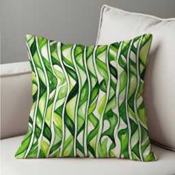 Tropical Green Abstract Leaves Cushion Cover, Watercolor Jungle Stripes Wavy Pattern Pillow Case, Modern Botanical Interiors - thumbnail 1