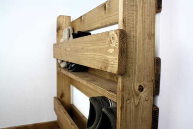 Wall Mounted Shoe Rack Solid Chunky Wood Antique Wooden Rustic Medium Oak - image 1