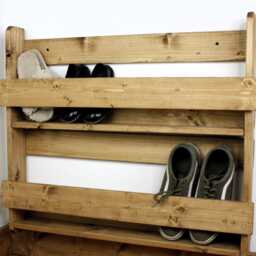 Wall Mounted Shoe Rack Solid Chunky Wood Antique Wooden Rustic Medium Oak - thumbnail 2