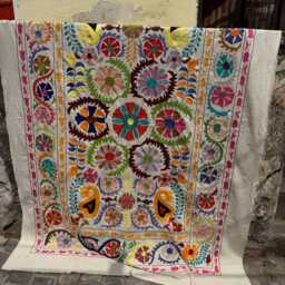 Cotton Suzani Throw Blanket - Hand Embroidered Quilt Bohemian Bedding Decorative Bedspread Unique Textile - thumbnail 2