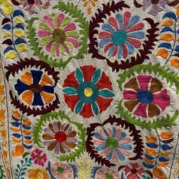 Cotton Suzani Throw Blanket - Hand Embroidered Quilt Bohemian Bedding Decorative Bedspread Unique Textile - thumbnail 3