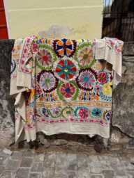 Cotton Suzani Throw Blanket - Hand Embroidered Quilt Bohemian Bedding Decorative Bedspread Unique Textile - thumbnail 1
