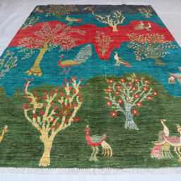 7x10 Ft Collectors Piece Tree Rug, Afghan Kazak Hand Knotted Area Red Luxury New Rug, Medallion Geometric Carpet - thumbnail 2