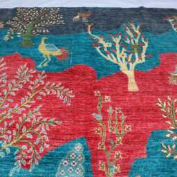 7x10 Ft Collectors Piece Tree Rug, Afghan Kazak Hand Knotted Area Red Luxury New Rug, Medallion Geometric Carpet - thumbnail 3