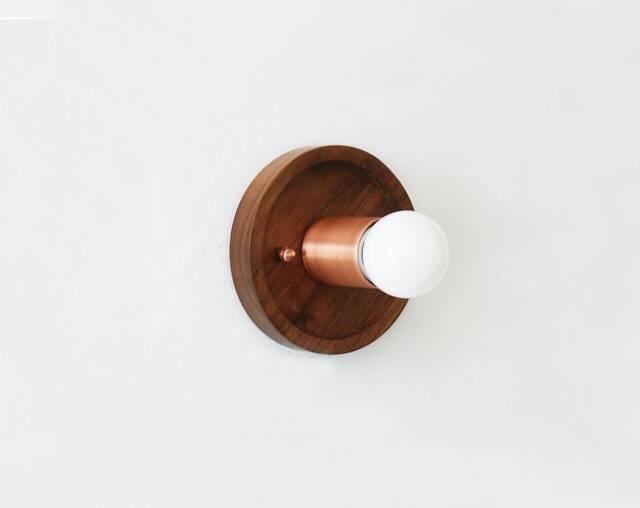 Copper & Walnut Wall Sconce, Minimalist Light Fixture, Small Utility Lighting - image 1
