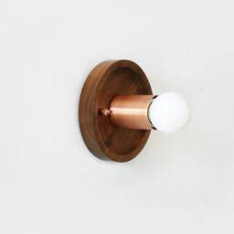 Copper & Walnut Wall Sconce, Minimalist Light Fixture, Small Utility Lighting - thumbnail 4