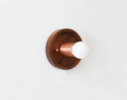 Copper & Walnut Wall Sconce, Minimalist Light Fixture, Small Utility Lighting - thumbnail 1