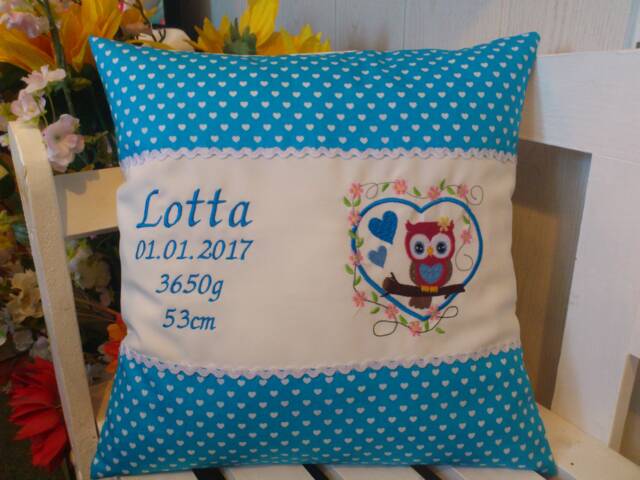 Pillow For Birth - Owl in Heart Turquoise - image 1