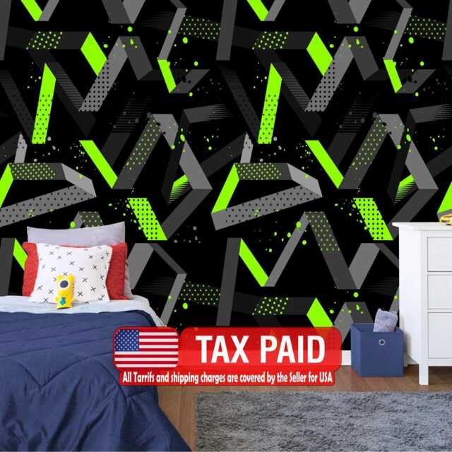 Gaming Kids Room Wallpaper Mural, Geometric Art Print, Peel & Stick Wall Decal - image 1