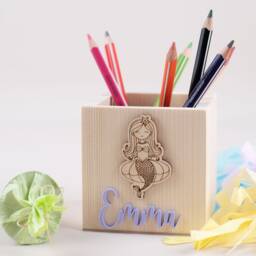 Personalized Wooden Pencil Cup Mermaid, Holder, Mermaid - thumbnail 2