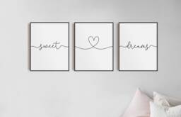 Sweet Dreams Heart Prints, Set Of 3, Bedroom Print, Home Love Calligraphy Quote, Neutral Nursery, Sleep Wall Art - thumbnail 1