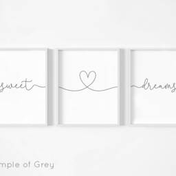 Sweet Dreams Heart Prints, Set Of 3, Bedroom Print, Home Love Calligraphy Quote, Neutral Nursery, Sleep Wall Art - thumbnail 3