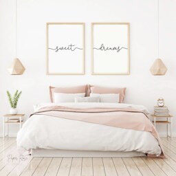 Sweet Dreams Heart Prints, Set Of 3, Bedroom Print, Home Love Calligraphy Quote, Neutral Nursery, Sleep Wall Art - thumbnail 2