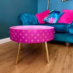 Round Pink Coffee Table , Gold & Bee Design, Leaf Legs, Lift Off Top, Large Lounge Ideal For Living Room - thumbnail 2