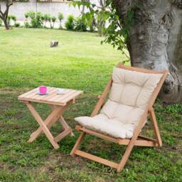 Kids Wooden Outdoor Lounge Chair With Cushion, Portable Beach Garden Seat - thumbnail 2