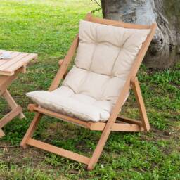 Kids Wooden Outdoor Lounge Chair With Cushion, Portable Beach Garden Seat - thumbnail 3