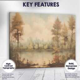 Serene Forest Lake Reflection Soft Earth Tone Landscape Canvas Wall Art Print Decor Picture Ready To Hang - thumbnail 1