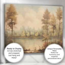 Serene Forest Lake Reflection Soft Earth Tone Landscape Canvas Wall Art Print Decor Picture Ready To Hang - thumbnail 3