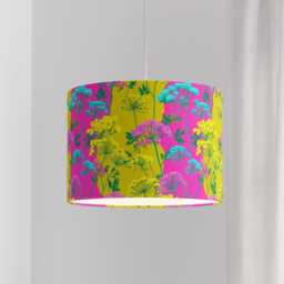 Bright Yellow & Pink Cow Parsley Print Velvet Lampshade 25cm 30cm 35cm 40cm 45cm Drum Lamp Shade - Handmade Home Decor Ceiling Floral - thumbnail 3