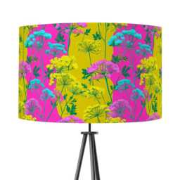 Bright Yellow & Pink Cow Parsley Print Velvet Lampshade 25cm 30cm 35cm 40cm 45cm Drum Lamp Shade - Handmade Home Decor Ceiling Floral