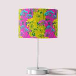 Bright Yellow & Pink Cow Parsley Print Velvet Lampshade 25cm 30cm 35cm 40cm 45cm Drum Lamp Shade - Handmade Home Decor Ceiling Floral - thumbnail 2