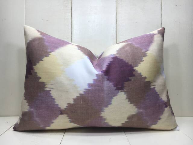 Silk Ikat Pillow Cover Handwoven Decorative Cushion, Soft Color Accent - 16x24 - image 1