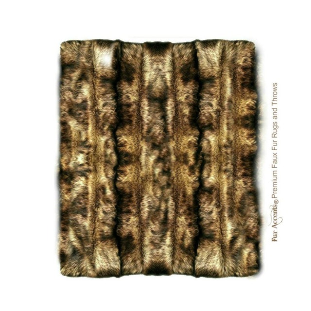 Golden Brown Wolf Faux Fur Rug - Plush Striped Accent Rug, Usa Made - image 1