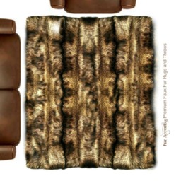 Golden Brown Wolf Faux Fur Rug - Plush Striped Accent Rug, Usa Made - thumbnail 3