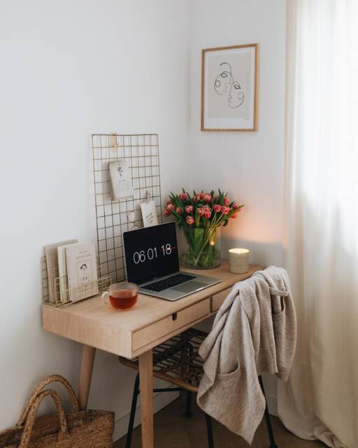 Minimalist Gold Wire Desk Organizer For Home Office - Wall Grid Decor, With Clips, Perfect Workspace Inspiration