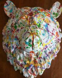 Abstract Expressionist Bear Head Custom Painted Animal Sculpture Wall-Mounted Colorful Art