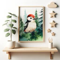 Woodland Nursery Prints - Set Of 3 Animal Posters - Deer, Bear, Woodpecker Green Forest Bedroom Decor Outdoor Playroom Wall Art - thumbnail 3