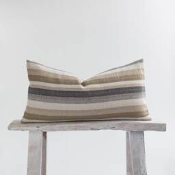 Woven Linen Lumbar Pillow, Golden Brown Bronze Stripes, Kapok Insert