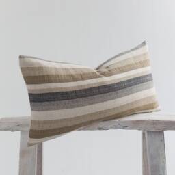 Woven Linen Lumbar Pillow, Golden Brown Bronze Stripes, Kapok Insert - thumbnail 3