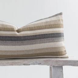Woven Linen Lumbar Pillow, Golden Brown Bronze Stripes, Kapok Insert - thumbnail 2