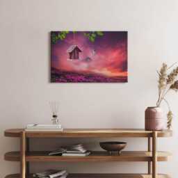 Birdhouse Canvas, Wall Art Picture, Pink Decoration, Animals Canvas - thumbnail 3