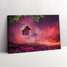 Birdhouse Canvas, Wall Art Picture, Pink Decoration, Animals Canvas - thumbnail 2