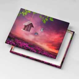 Birdhouse Canvas, Wall Art Picture, Pink Decoration, Animals Canvas - thumbnail 1