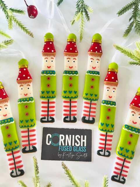 Fused Glass Elf Christmas Decoration, Cute Elf Fused Glass Cornwall - image 1