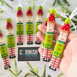 Fused Glass Elf Christmas Decoration, Cute Elf Fused Glass Cornwall - thumbnail 3