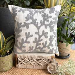 Silver Art Silk Beaded Sea Creature Pattern, Beach Style Throw Pillow Cover/Euro Sham - Coral - thumbnail 2