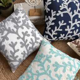 Silver Art Silk Beaded Sea Creature Pattern, Beach Style Throw Pillow Cover/Euro Sham - Coral - thumbnail 3