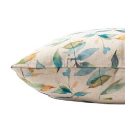 Watercolour Leaves Linen Blend Boudoir Cushion. Sweeping Botanical Garden Landscape in Teal Blue. 17x12 - thumbnail 2