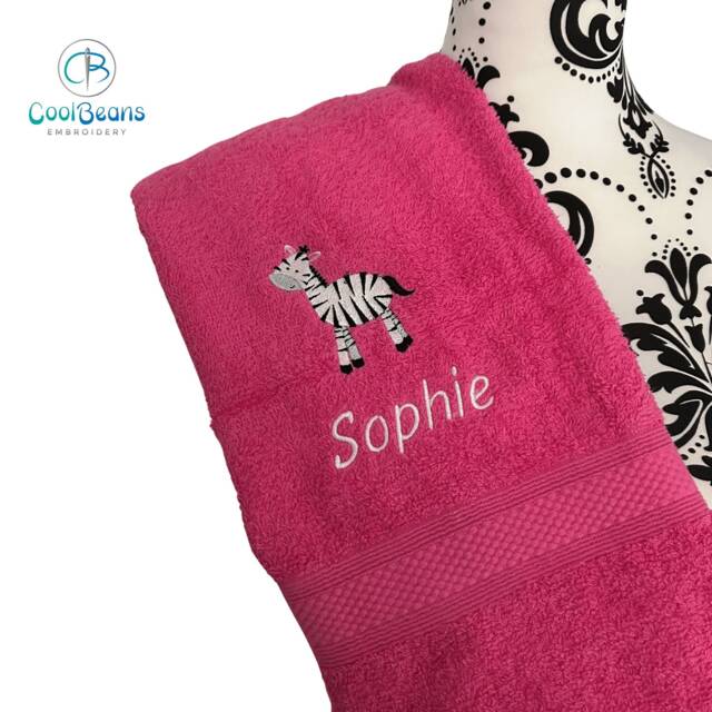 Zebra Towel - Personalised Face Cloth/Hand Bath = Embroidered With & Text - image 1