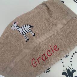 Zebra Towel - Personalised Face Cloth/Hand Bath = Embroidered With & Text - thumbnail 2