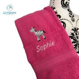 Zebra Towel - Personalised Face Cloth/Hand Bath = Embroidered With & Text - thumbnail 1